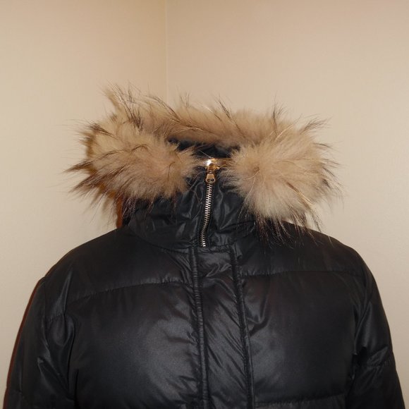 Nordkapp Detachable Racoon Real Fur Trim Short Down Black Puffer Jacket Coat S - Picture 4 of 9